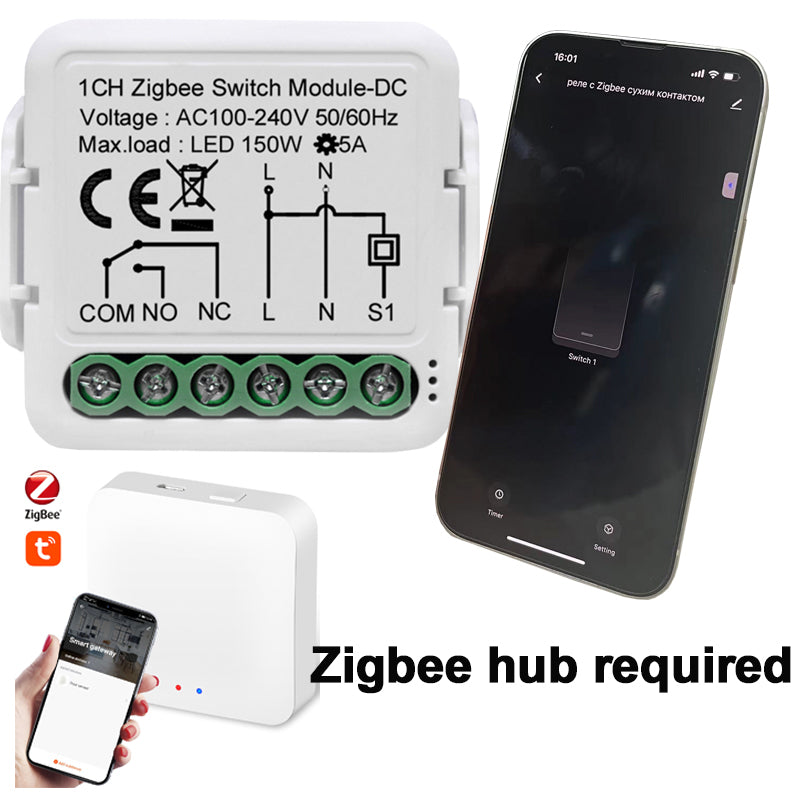 Zigbee Smart Dry Contact Relay Module Works with Alexa Google Home Tuya Smartlife