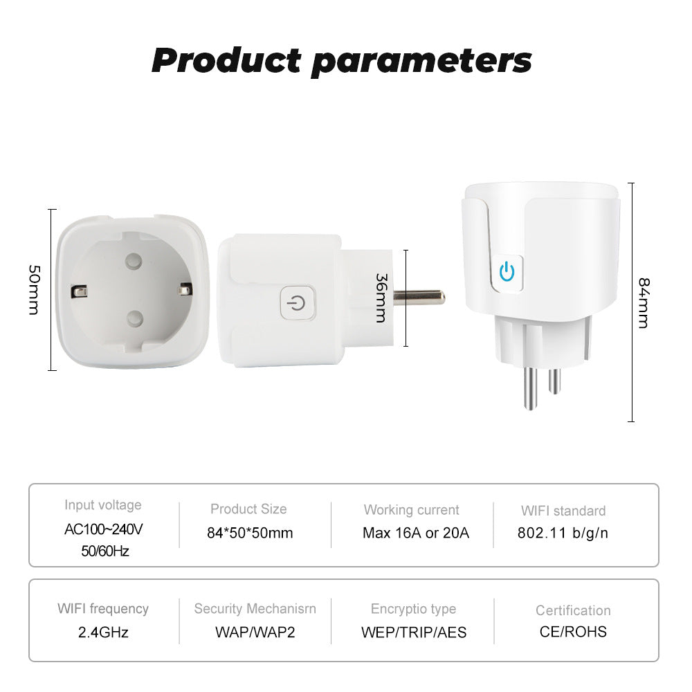 Wi-Fi Smart Plug EU 16A/20A Power Monitor Works with Alexa Google Home Tuya Smartlife