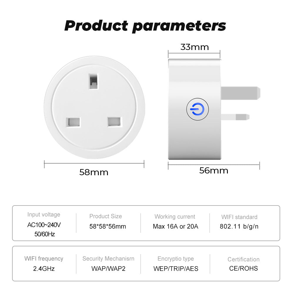Wi-Fi Smart Plug UK 16A/20A Power Monitor Works with Alexa Google Home Tuya Smartlife