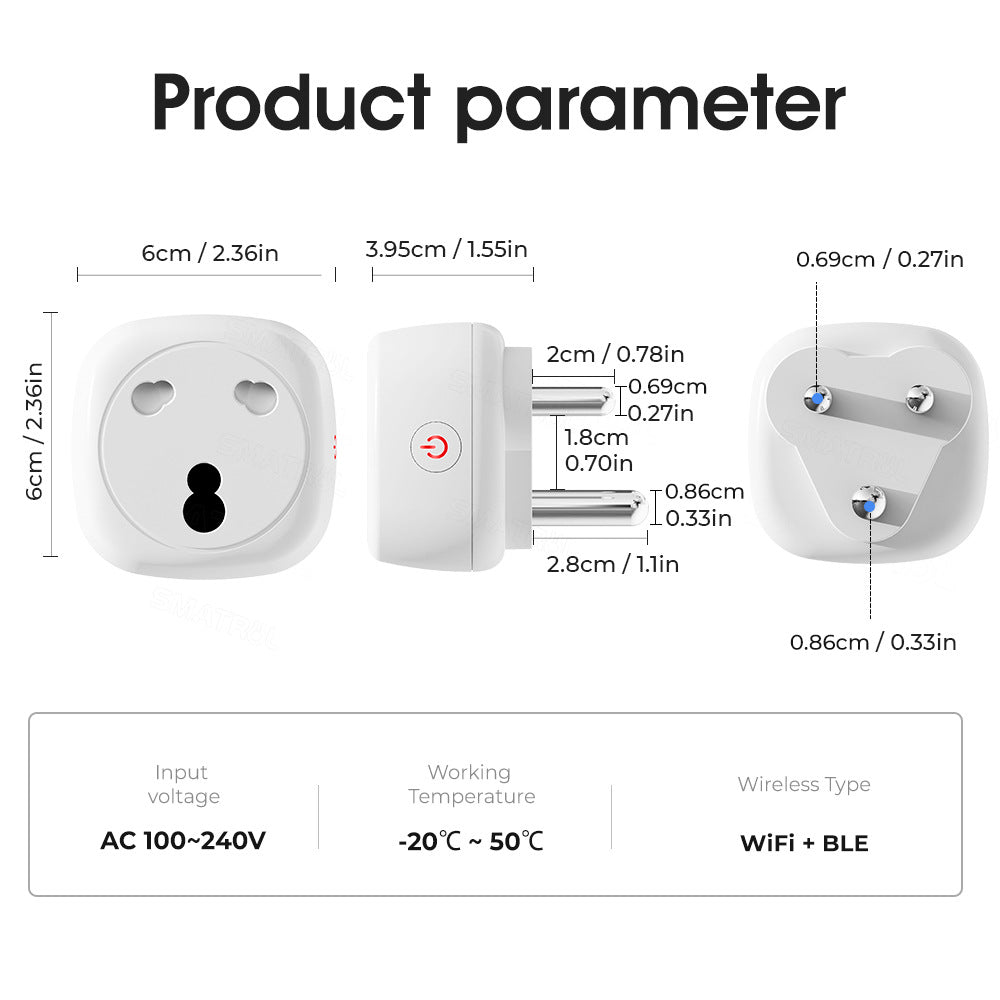 Wi-Fi Smart Socket India South Africa Plug 16A Power Monitor Works with Alexa Google Home Tuya Smartlife