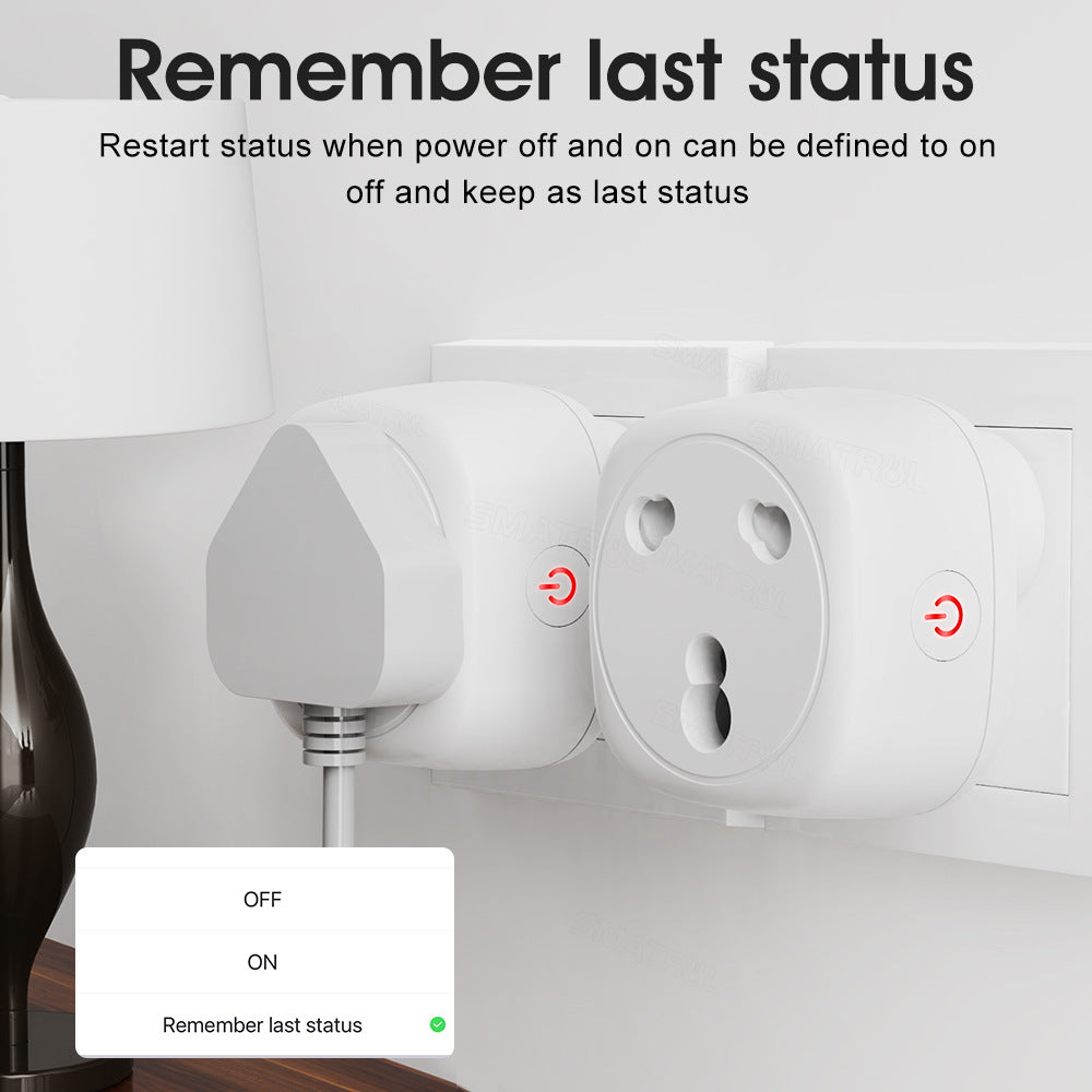 Wi-Fi Smart Socket India South Africa Plug 16A Power Monitor Works with Alexa Google Home Tuya Smartlife