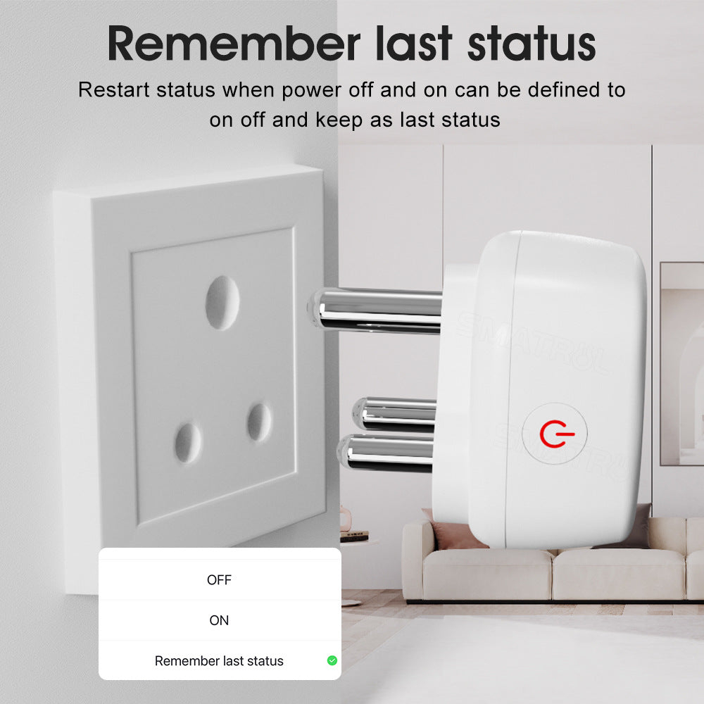Wi-Fi Smart Socket India South Africa Plug 16A Power Monitor Works with Alexa Google Home Tuya Smartlife