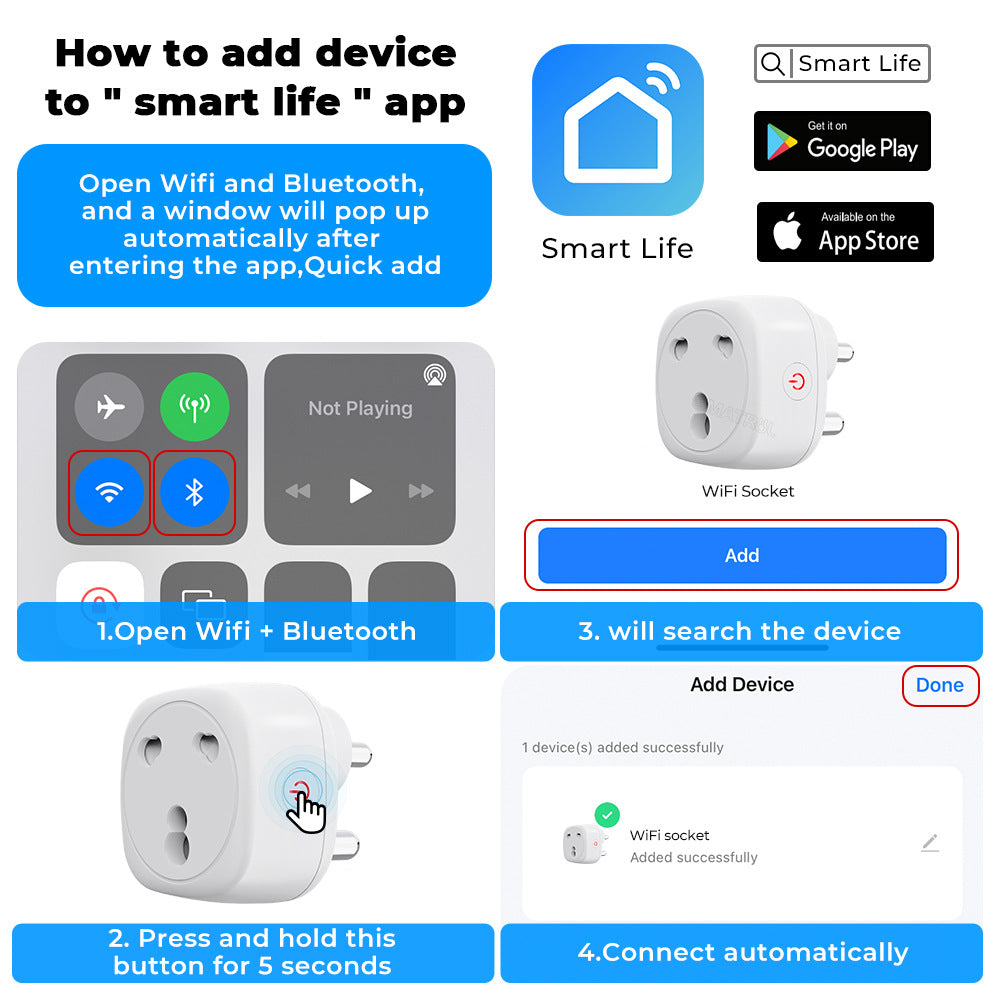 Wi-Fi Smart Socket India South Africa Plug 16A Power Monitor Works with Alexa Google Home Tuya Smartlife
