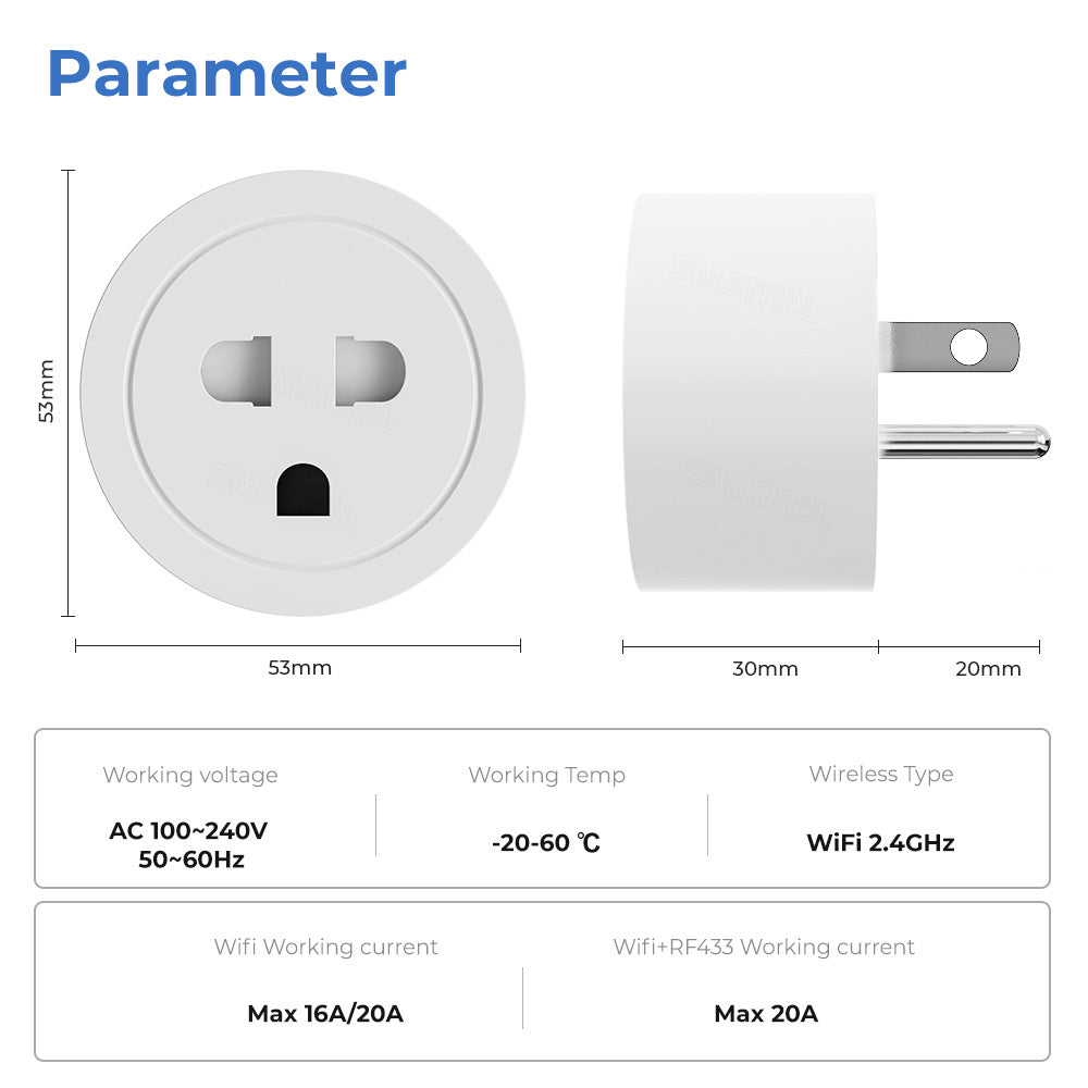 Wi-Fi Smart Plug Vietnam Socket 16A/20A Power Monitor Works with Alexa Google Home Tuya Smartlife