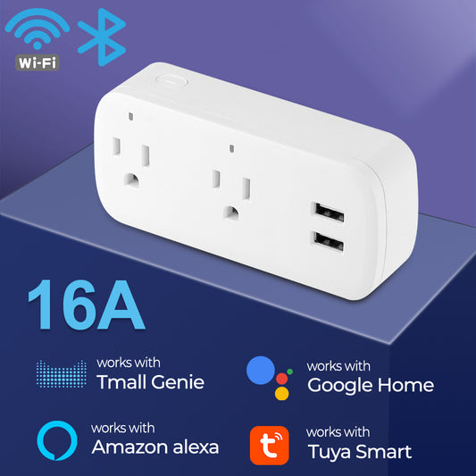 Wi-Fi Smart Socket US Plug 16A USB Works with Alexa Google Home Tuya Smartlife