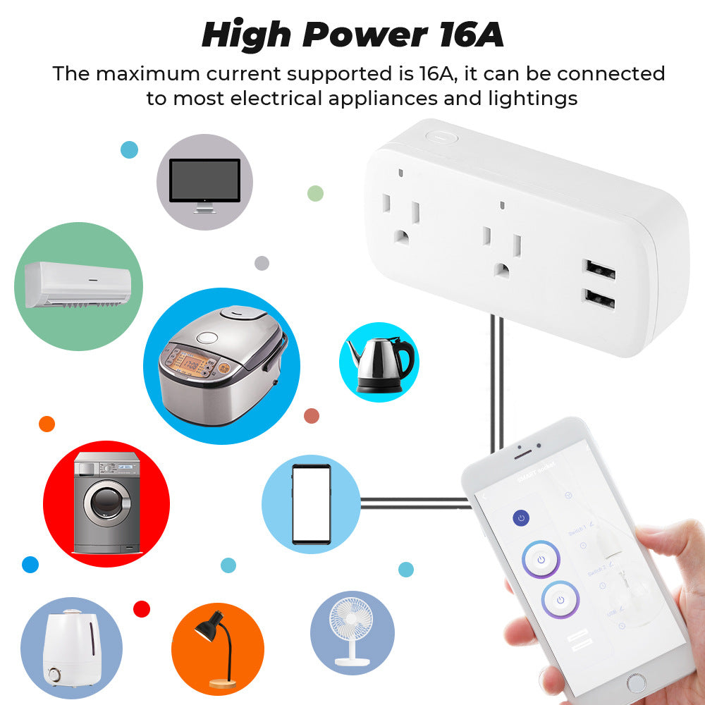 Wi-Fi Smart Socket US Plug 16A USB Works with Alexa Google Home Tuya Smartlife