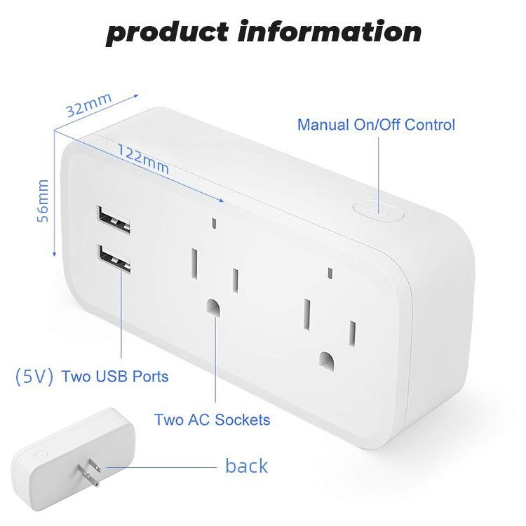 Wi-Fi Smart Socket US Plug 16A USB Works with Alexa Google Home Tuya Smartlife