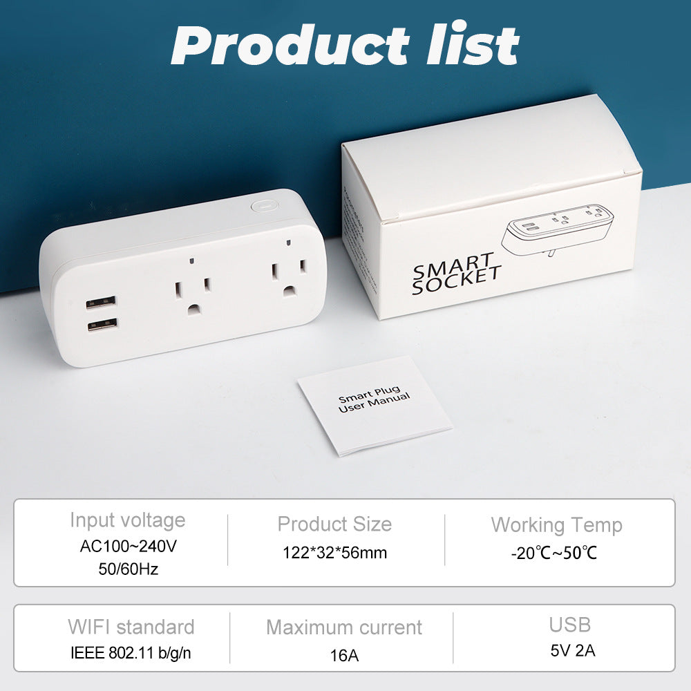 Wi-Fi Smart Socket US Plug 16A USB Works with Alexa Google Home Tuya Smartlife