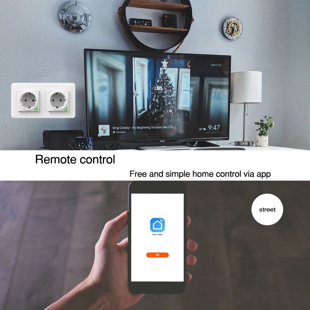 Wi-Fi Smart Power Socket EU 16A Power Consumption 2 Outlets Works with Alexa Google Home Tuya Smart Life