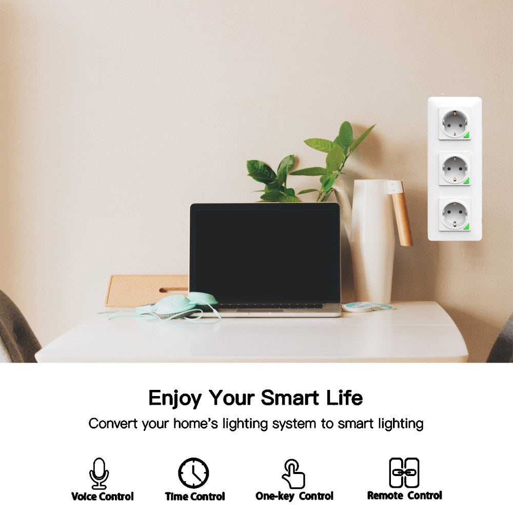 Wi-Fi Smart Power Socket EU 16A Power Consumption 3 Outlets Works with Alexa Google Home Tuya Smart Life