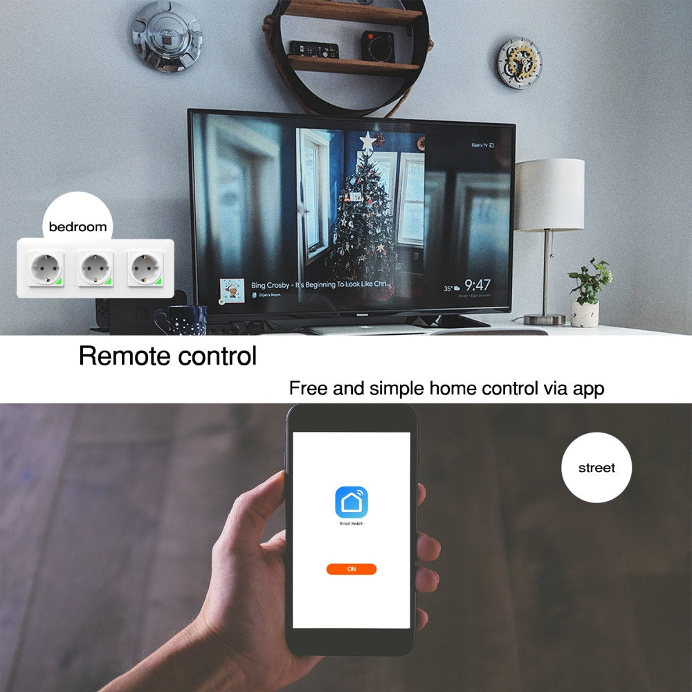 Wi-Fi Smart Power Socket EU 16A Power Consumption 3 Outlets Works with Alexa Google Home Tuya Smart Life