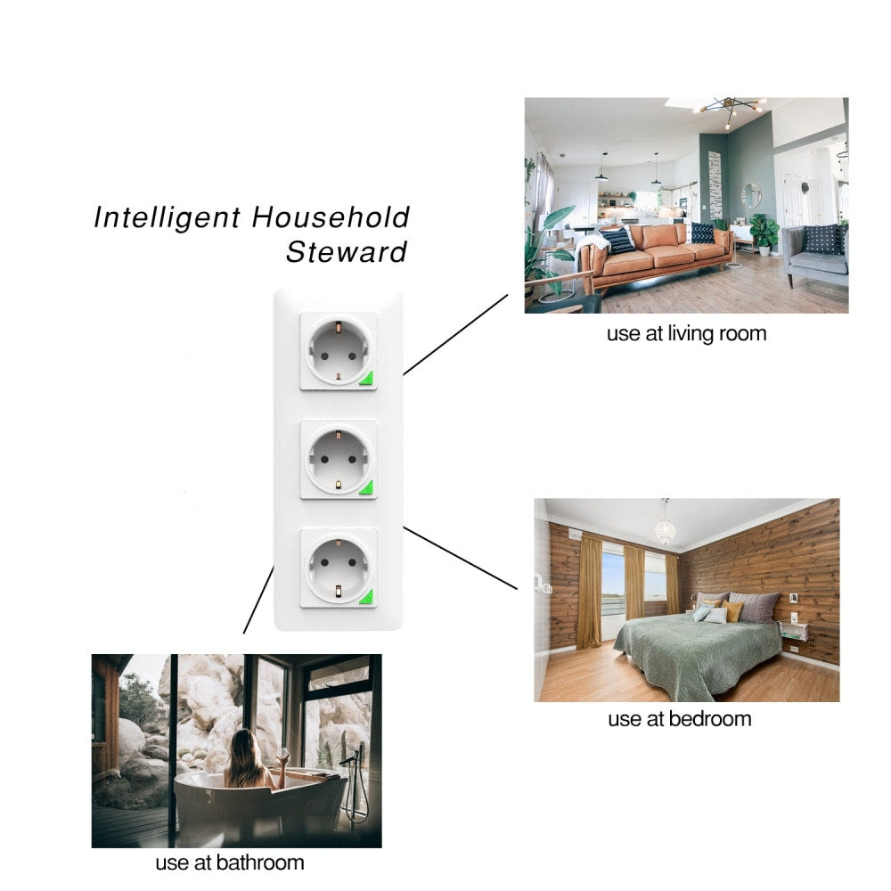 Wi-Fi Smart Power Socket EU 16A Power Consumption 3 Outlets Works with Alexa Google Home Tuya Smart Life