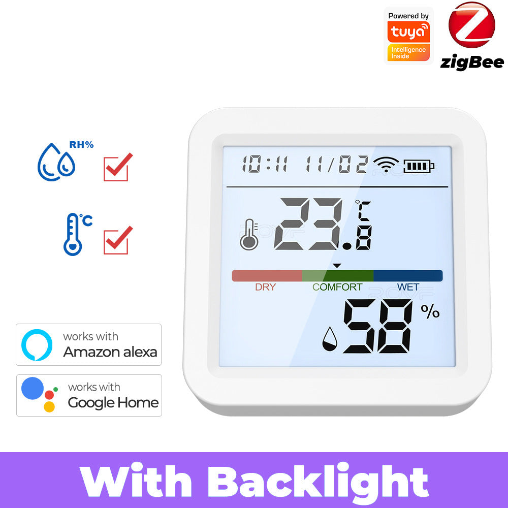 Wi-Fi / Zigbee Smart Temperature and Humidity Sensor with Backlight LCD Display