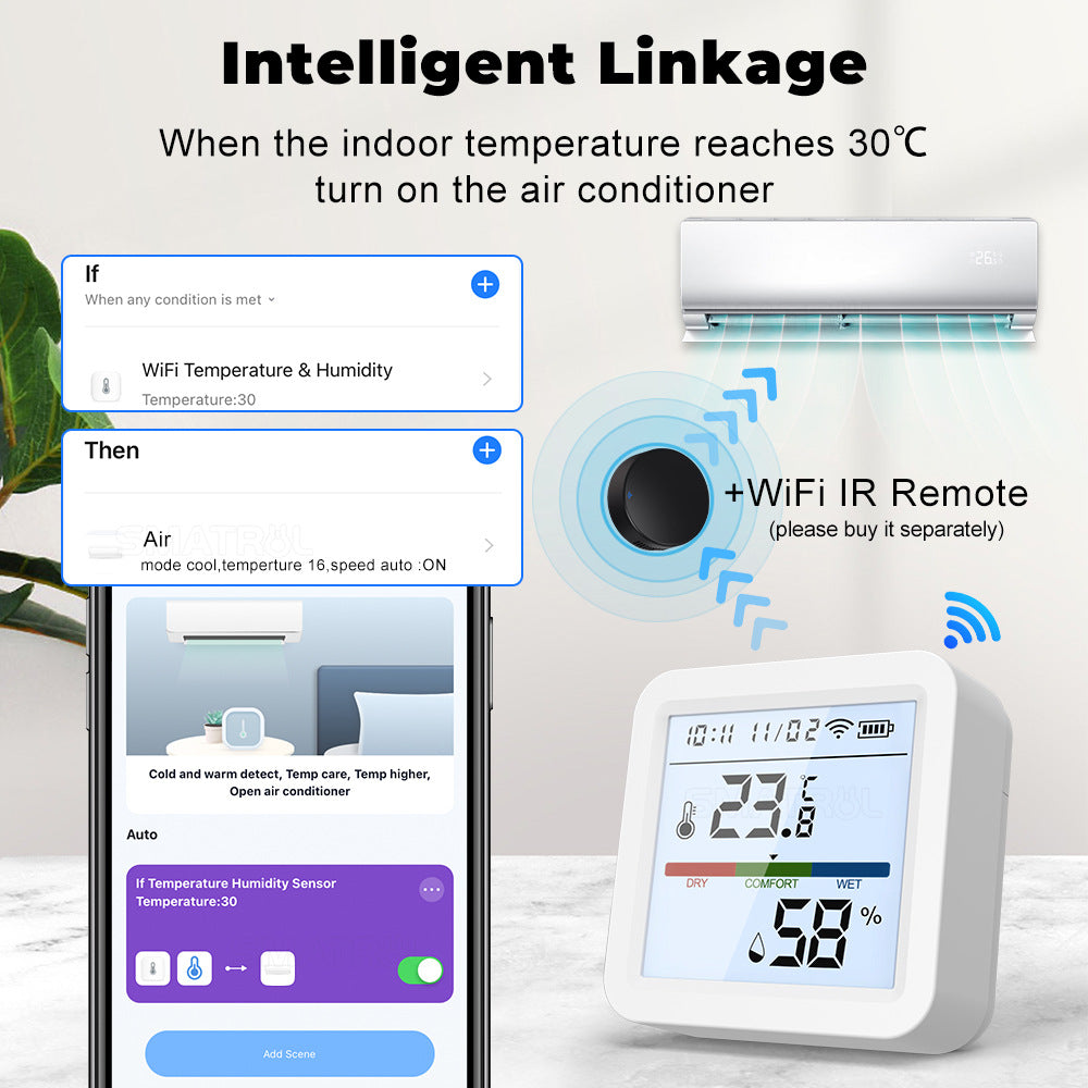Wi-Fi / Zigbee Smart Temperature and Humidity Sensor with Backlight LCD Display