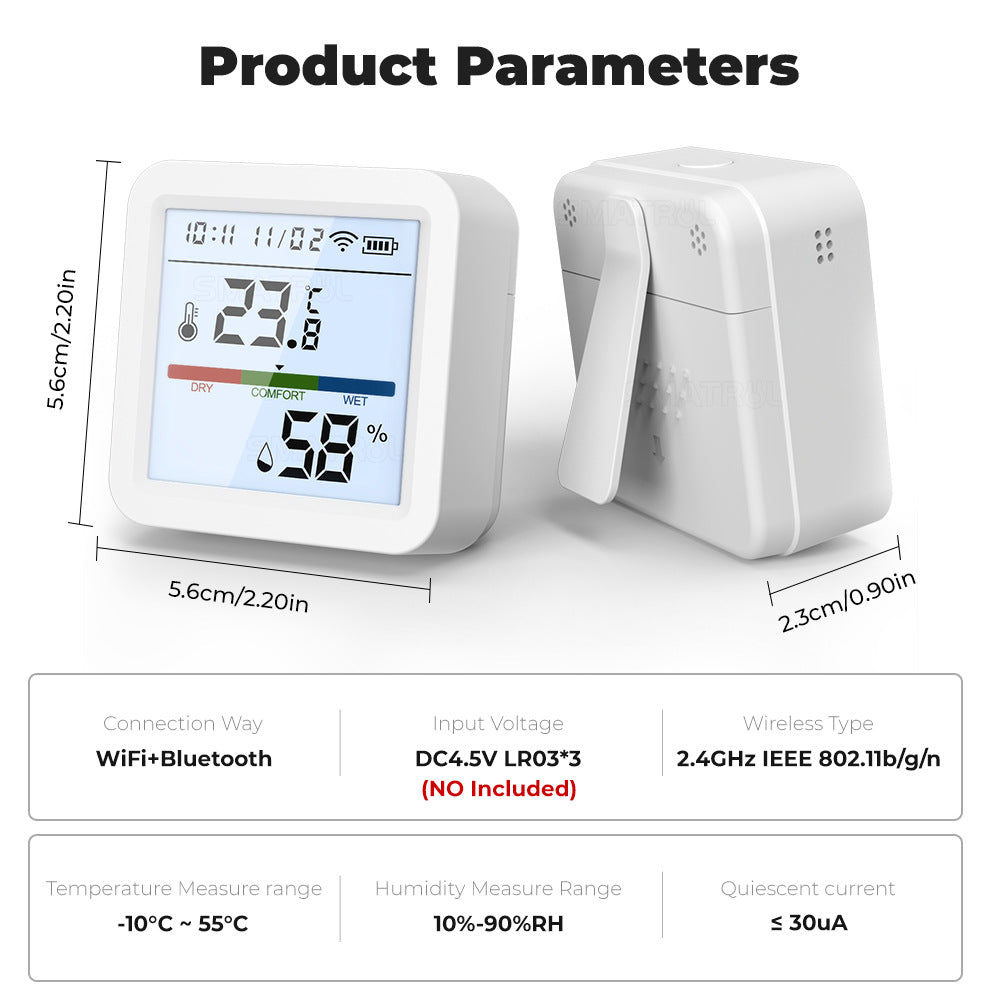 Wi-Fi / Zigbee Smart Temperature and Humidity Sensor with Backlight LCD Display