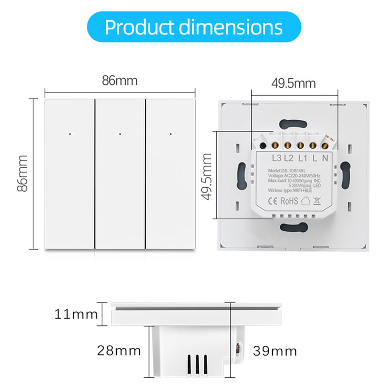 Wi-Fi Smart Switch Compatible with Alexa Google Home Tuya Smart life