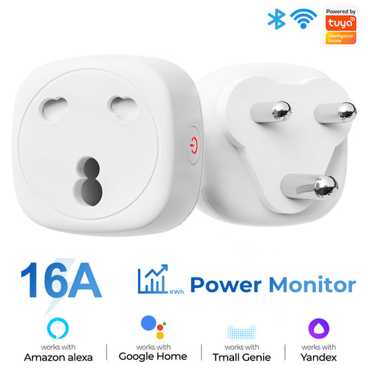 Wi-Fi Smart Socket India South Africa Plug 16A Power Monitor Works with Alexa Google Home Tuya Smartlife
