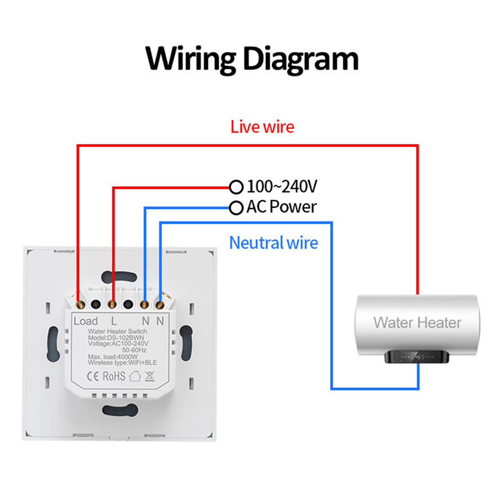 Wi-Fi Smart Press Button Water Heater Boiler Switch 20A/40A