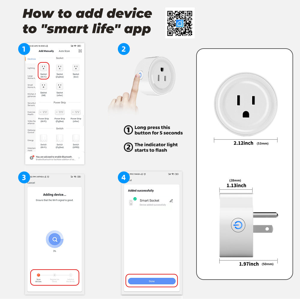 Wi-Fi Smart Socket US Plug 20A Power Monitor Works with Alexa Google Home Tuya Smartlife