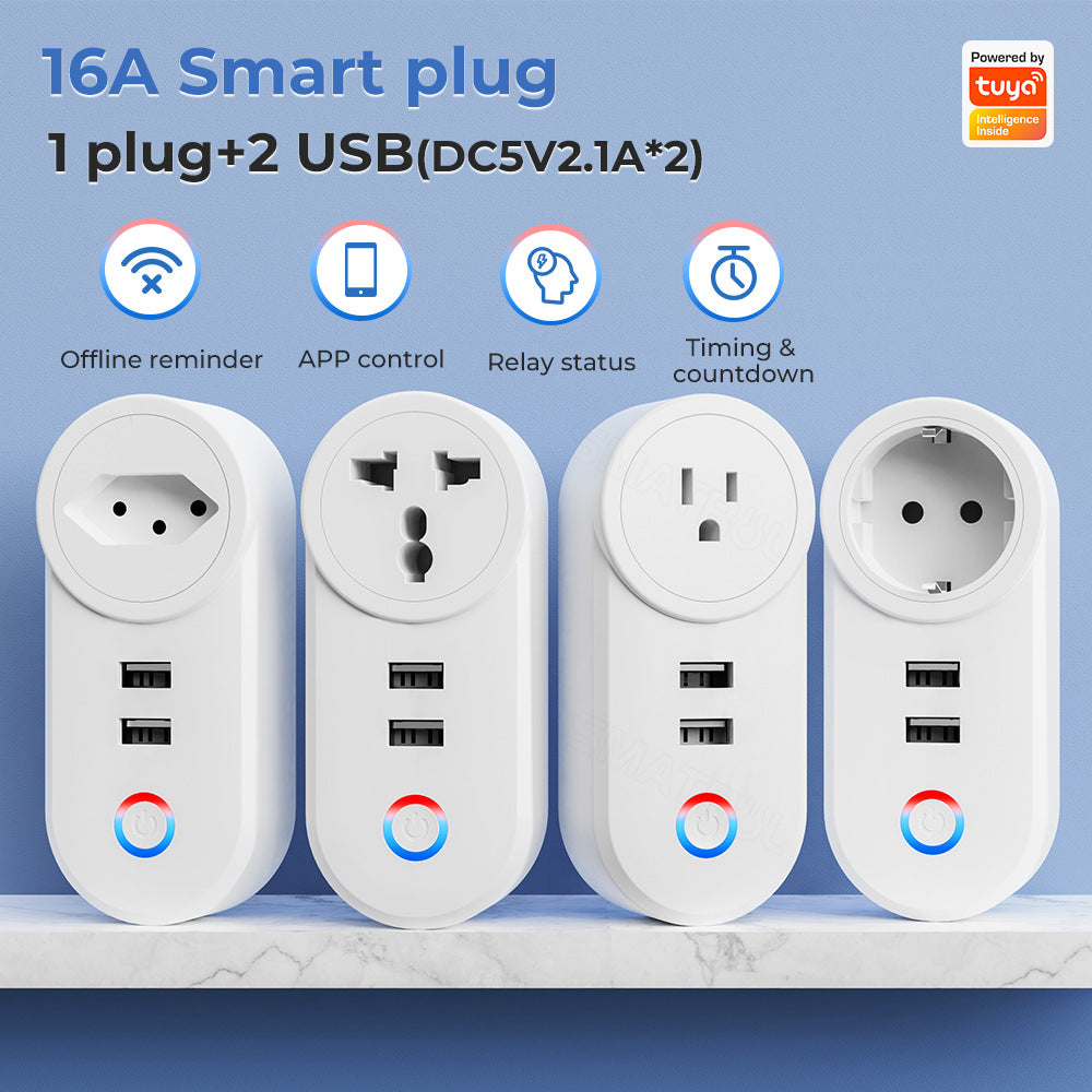 Wi-Fi Smart Socket EU UK US Brazil Plug Outlet With USB Compatible Alexa Google Home Tuya Smart Life