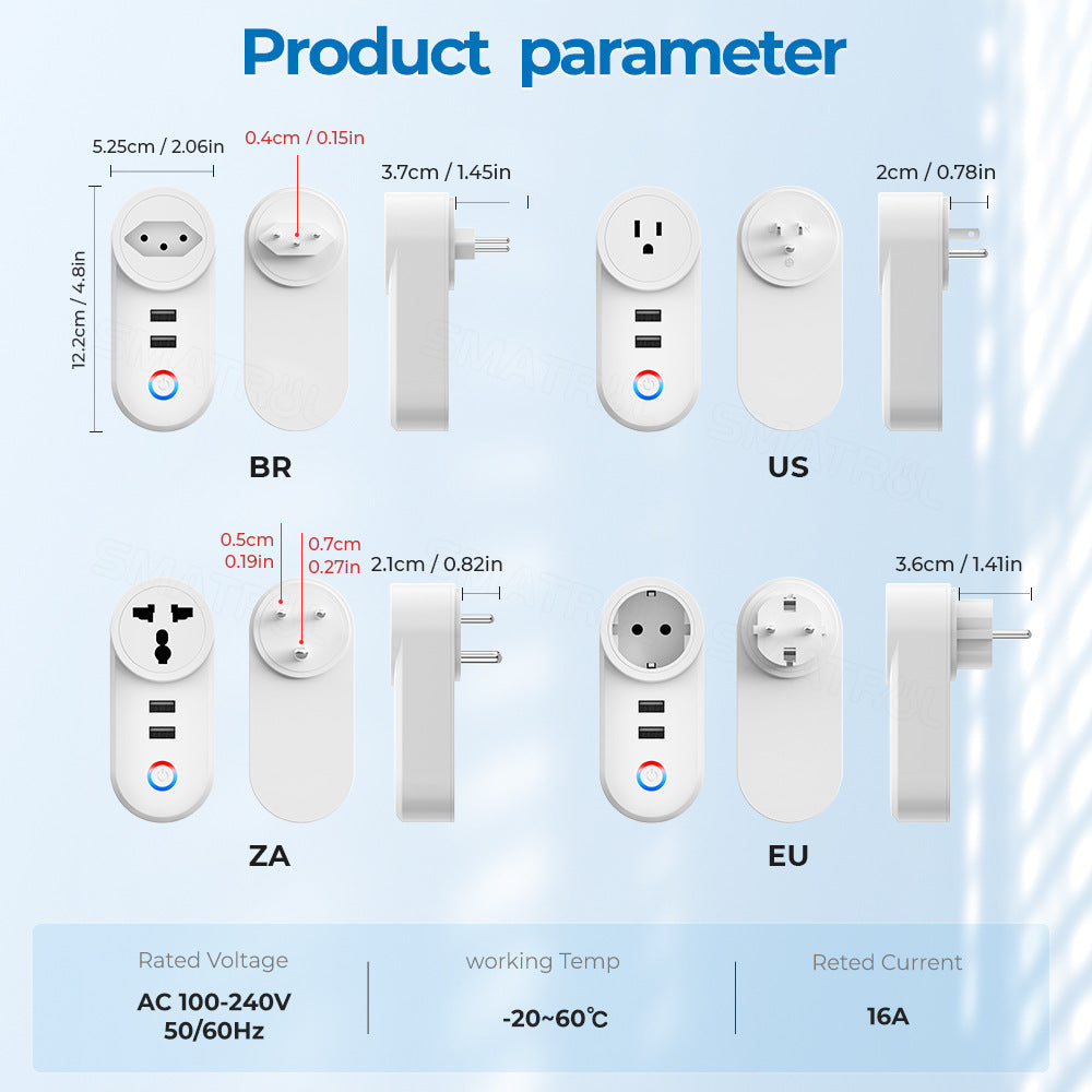 Wi-Fi Smart Socket EU UK US Brazil Plug Outlet With USB Compatible Alexa Google Home Tuya Smart Life