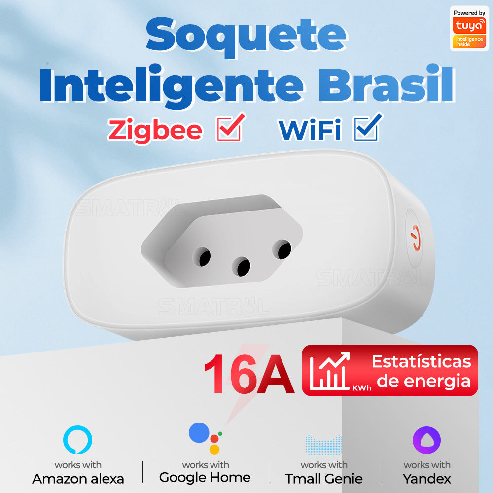 Wi-Fi / Zigbee Smart Plug Brazil 16A Power Monitor Works with Alexa Google Home Tuya Smartlife