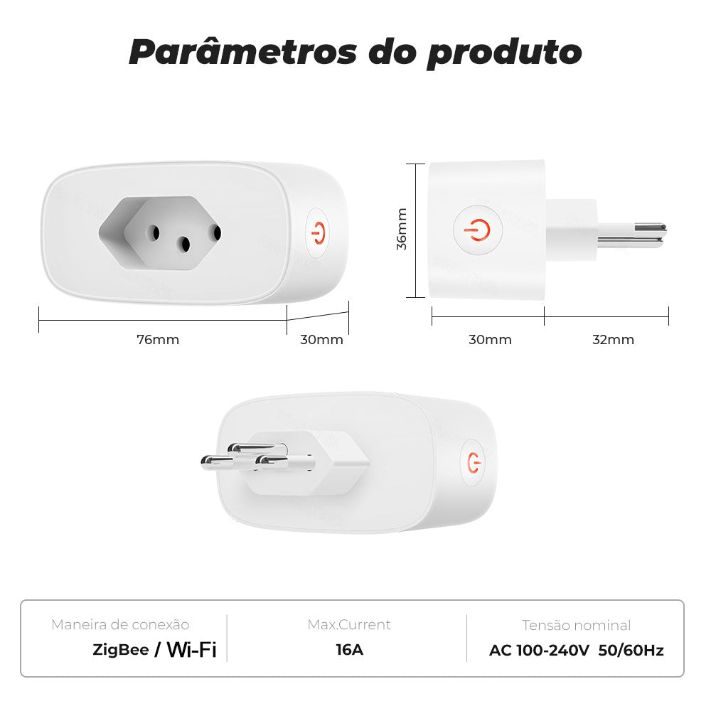 Wi-Fi / Zigbee Smart Plug Brazil 16A Power Monitor Works with Alexa Google Home Tuya Smartlife