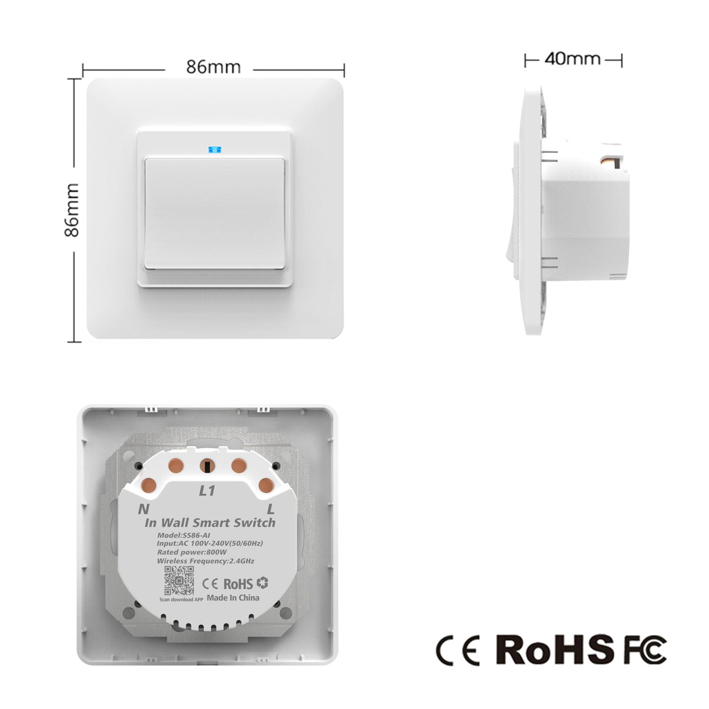 Wi-Fi Smart Press Button Light Switch Works with Alexa Google Home Tuya Smart Life