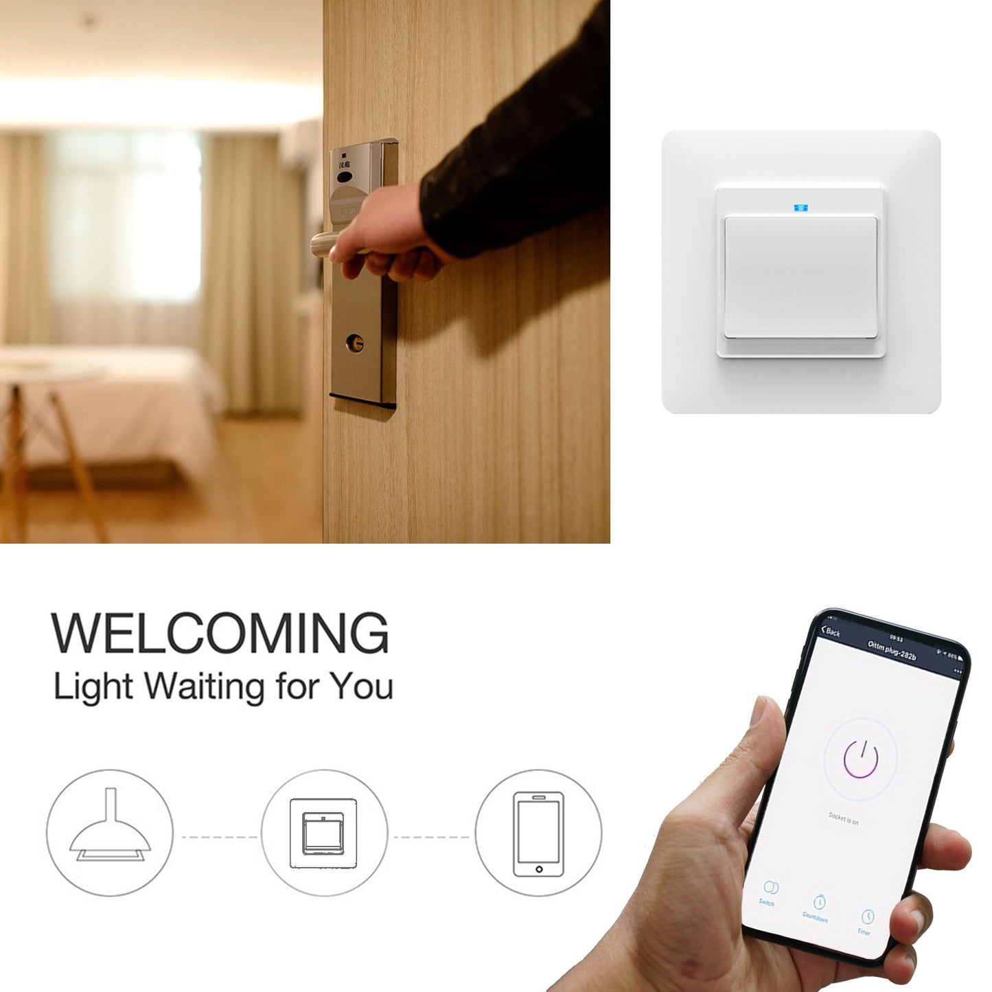 Wi-Fi Smart Press Button Light Switch Works with Alexa Google Home Tuya Smart Life