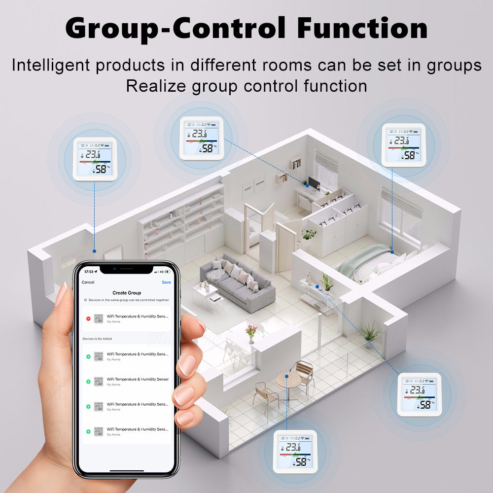 Wi-Fi / Zigbee Smart Temperature and Humidity Sensor with Backlight LCD Display