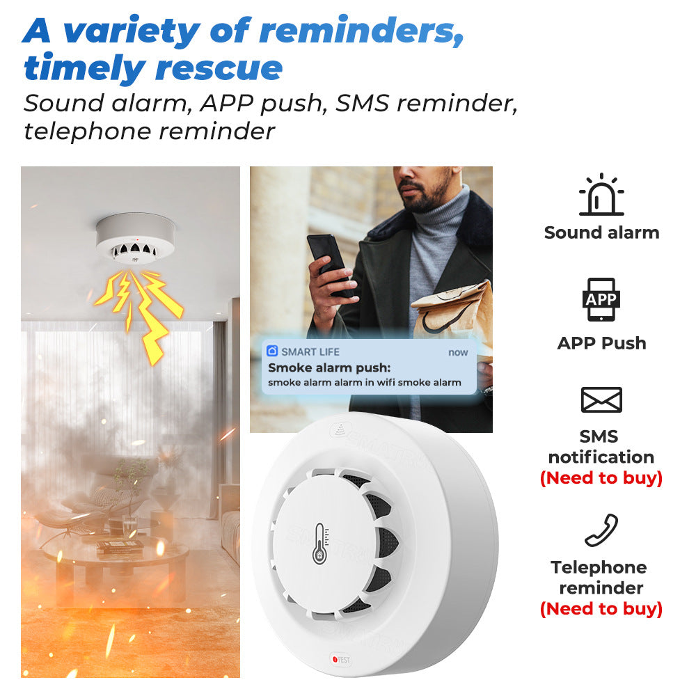 Tuya Wi-Fi Smart Smoke Detector with Temperature And Humidity Sensor 3 In 1