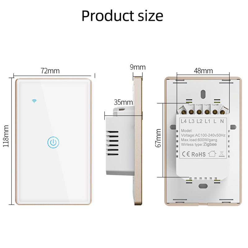 Zigbee Smart Light Touch Switch US Standard with Metal Frame Alexa Google Home Tuya Smart Life