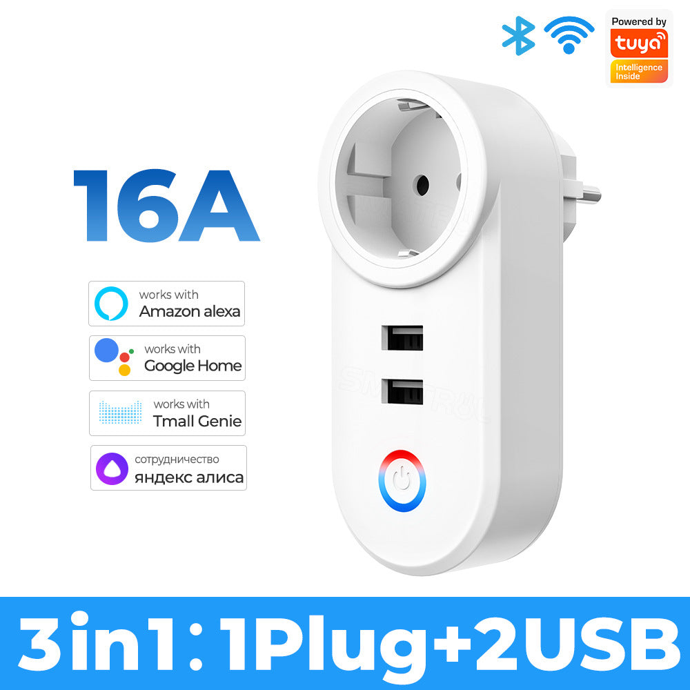 Wi-Fi Smart Socket EU UK US Brazil Plug Outlet With USB Compatible Alexa Google Home Tuya Smart Life