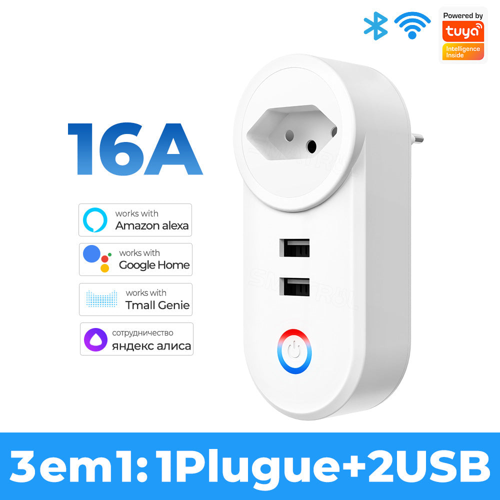 Wi-Fi Smart Socket EU UK US Brazil Plug Outlet With USB Compatible Alexa Google Home Tuya Smart Life