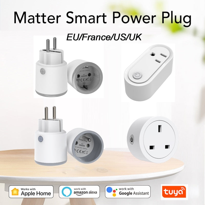 Matter Wifi Smart Plug EU France UK US 16A Power Meter Works with Tuya Homekit Echo Alexa Google Home Smartlife