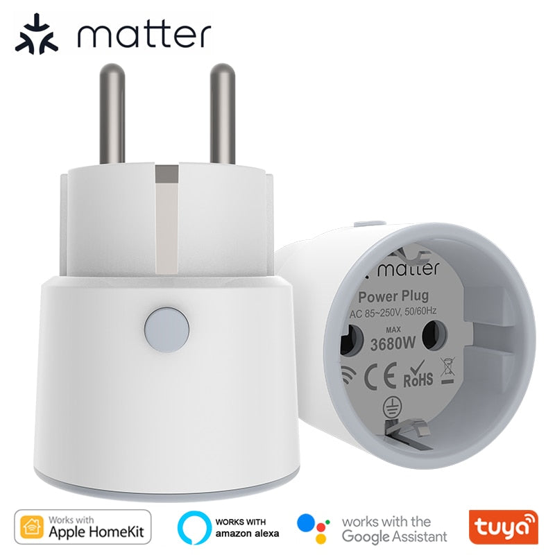 Lonsonho Matter WiFi Smart Plug Mini Type F/E EU Socket 16A Power Meter Compatible Homekit Alexa Google Home Tuya APP