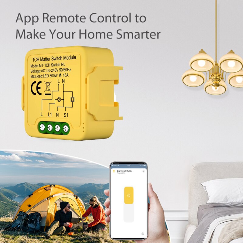 Matter Smart WiFi Switch Module Relay 1-Gang 16A Compatible Homekit Smartthings Google Home