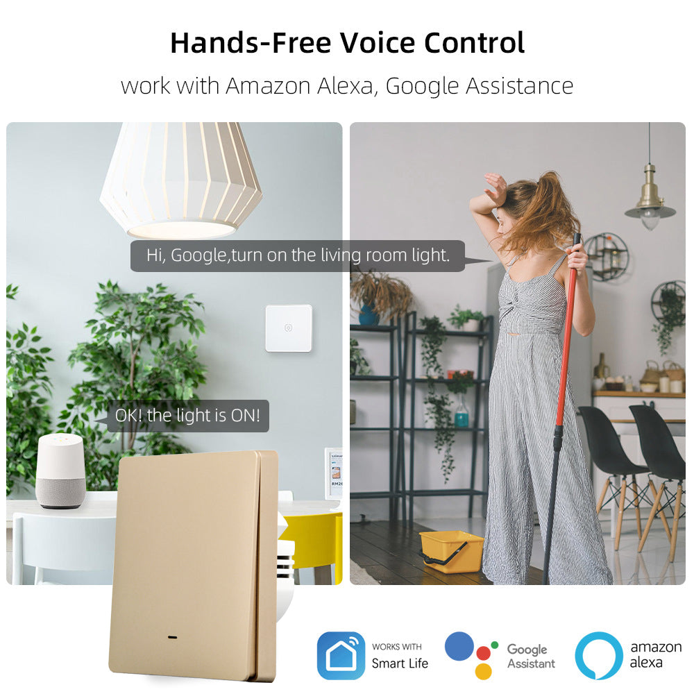 Interruptor de luz inteligente Zigbee, no requiere cable neutro, funciona con Alexa, Google Home, Tuya Smartlife