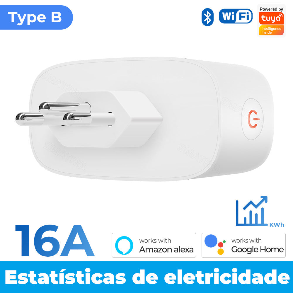 Wi-Fi / Zigbee Smart Plug Brazil 16A Power Monitor Works with Alexa Google Home Tuya Smartlife