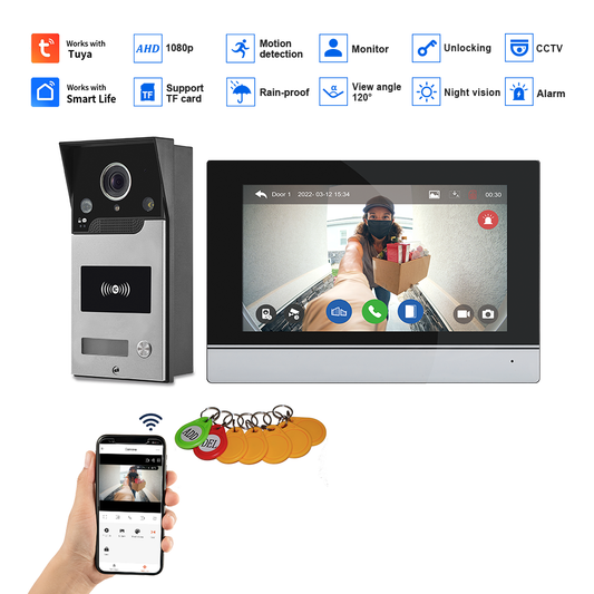 Tuya Wi-Fi Smart Video Door Phone  1080P 7-inch IPS Touch Screen IP65 Waterproof Motion Detection Unlock
