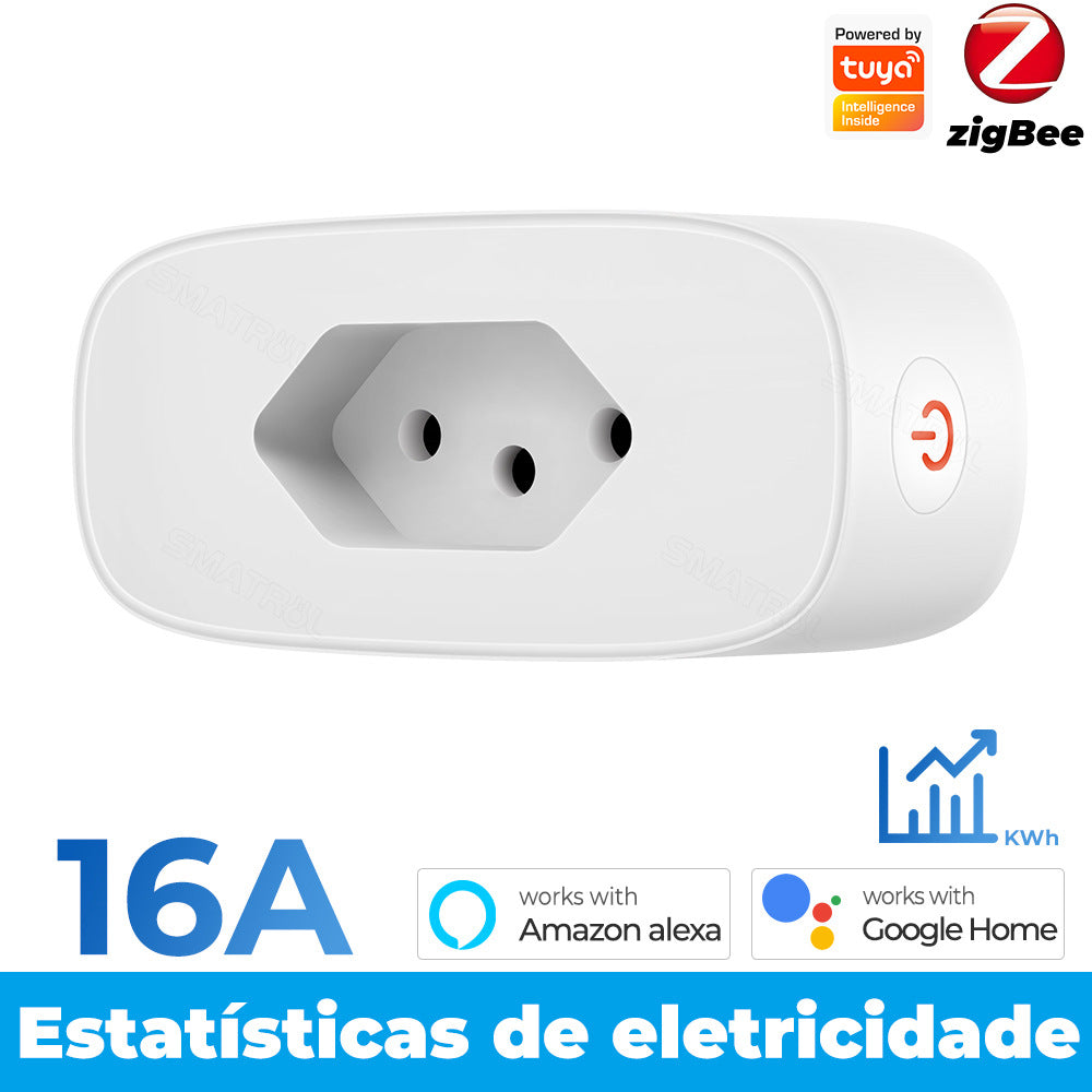 Wi-Fi / Zigbee Smart Plug Brazil 16A Power Monitor Works with Alexa Google Home Tuya Smartlife