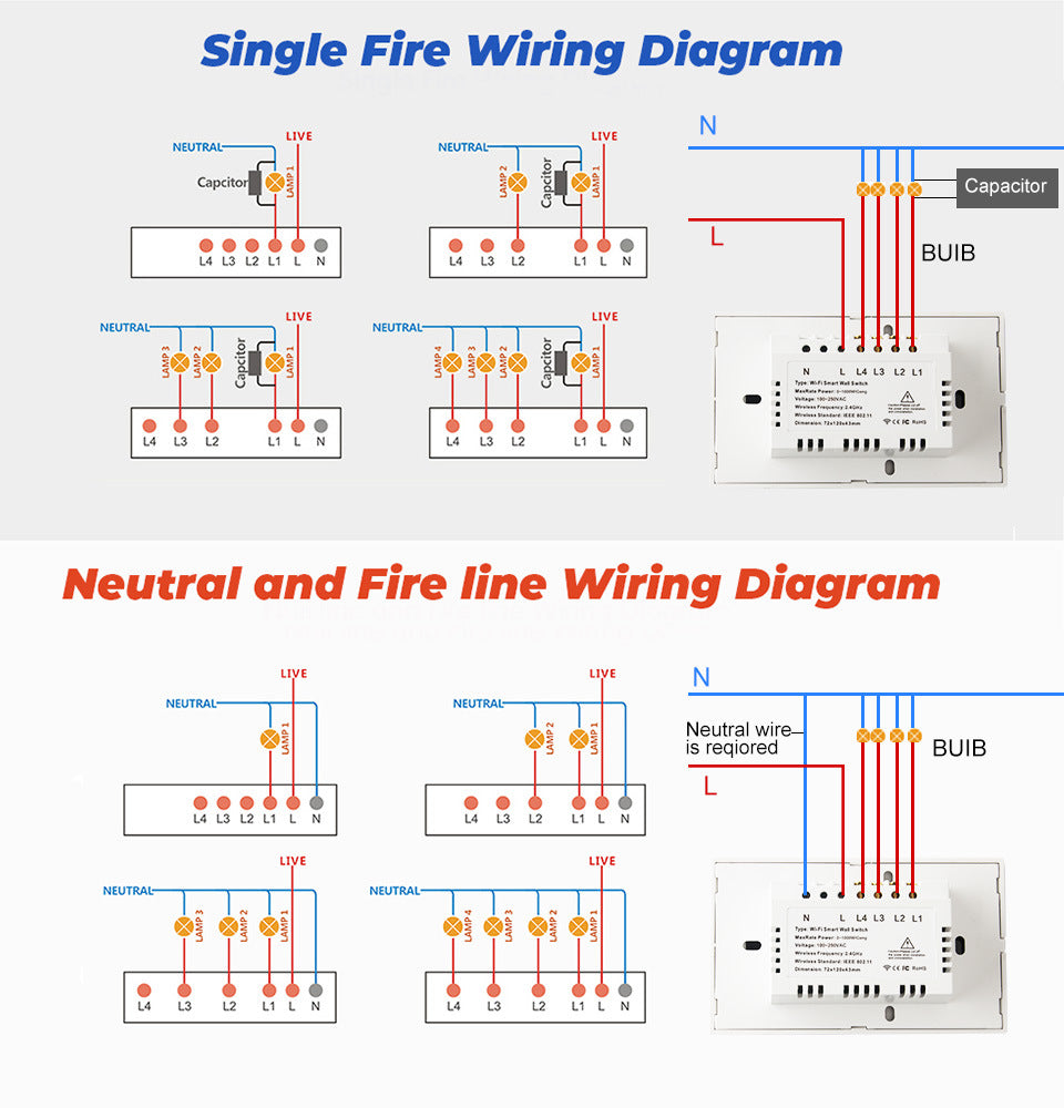 Wiring Diagram for RF433 WiFi Smart Light Switch US Type 