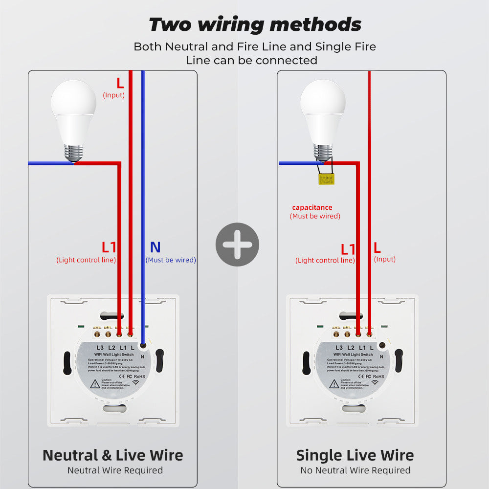 Two wiring Methods for WiFi RF433 Smart Light Switch
