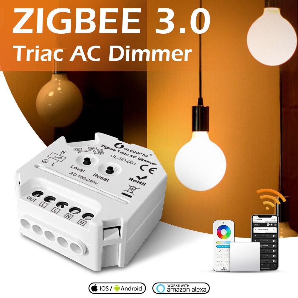 GLEDOPTO Zigbee Smart AC Traic Dimmer Switch Module 2.4G RF Wireless Remote Control Switch Relay