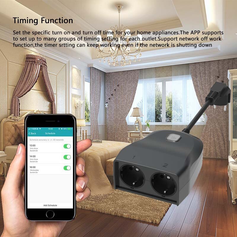 Smart Outdoor Waterproof WiFi Plug EU 1 to 2 Socket Smart Home Life Automation