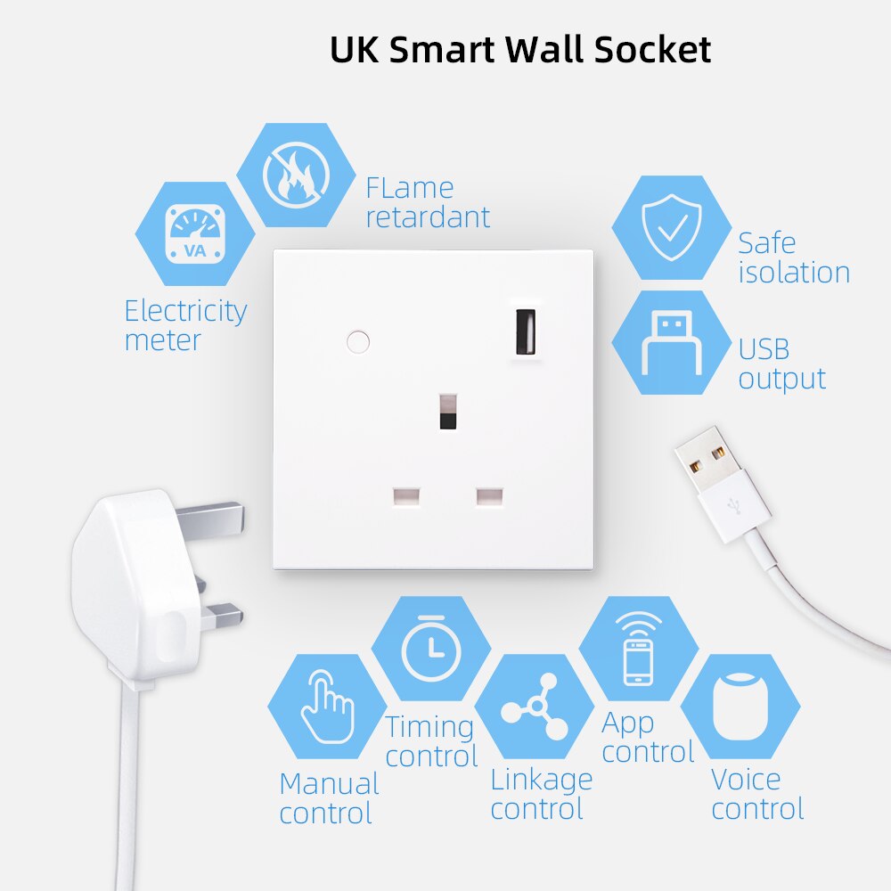 Zigbee Smart Socket USB UK 220V Power Monitor Smart Life