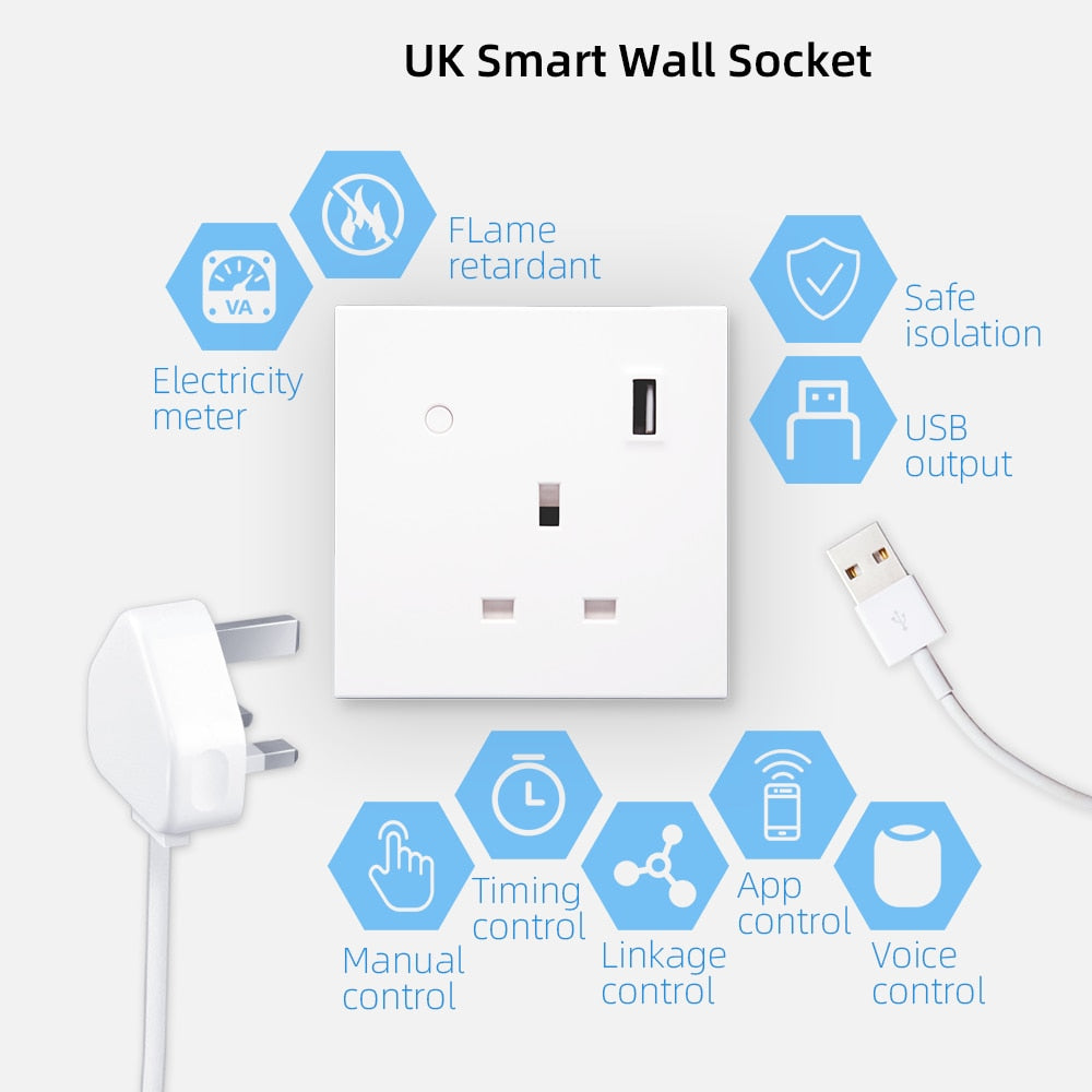 WiFi Smart Socket USB UK 220V Power Monitor