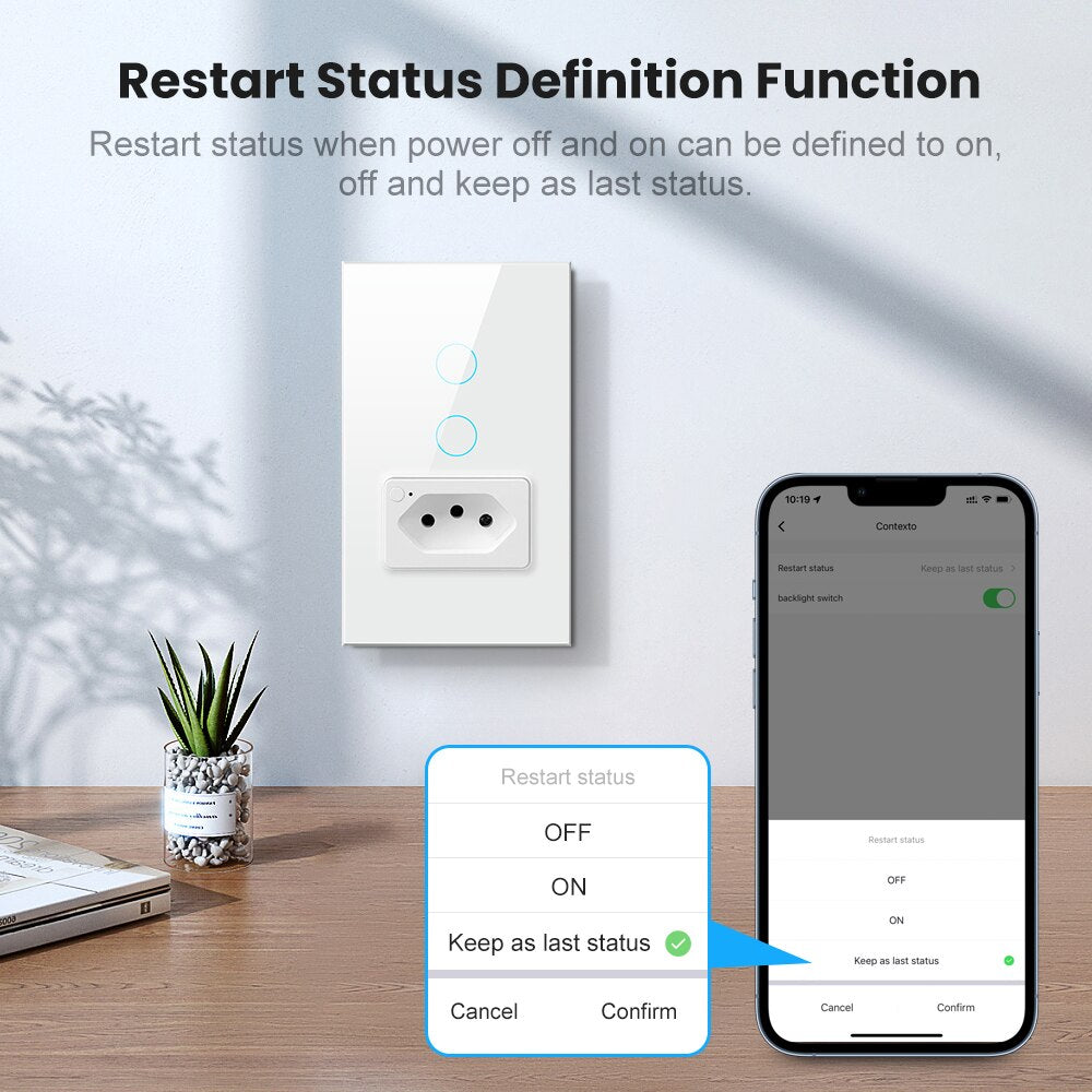 WiFi Smart Switch with Brazil Socket Touch Light Switches