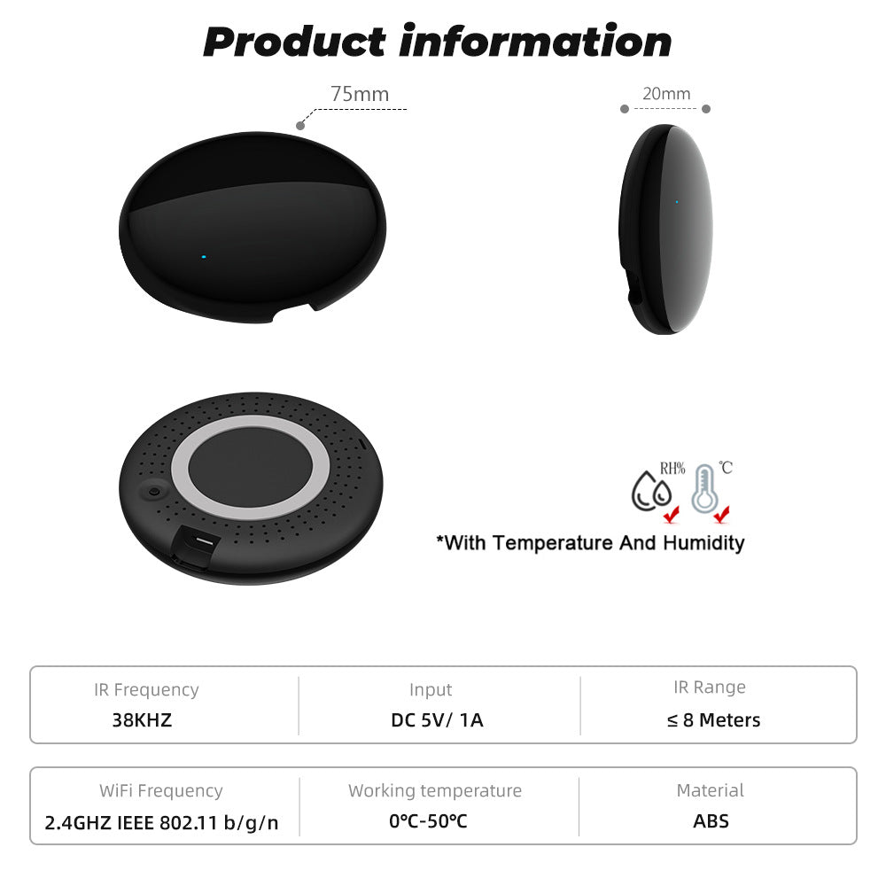 Tuya WiFi Infrared IR Universal Remote Controller with Temperature humidity Sensor